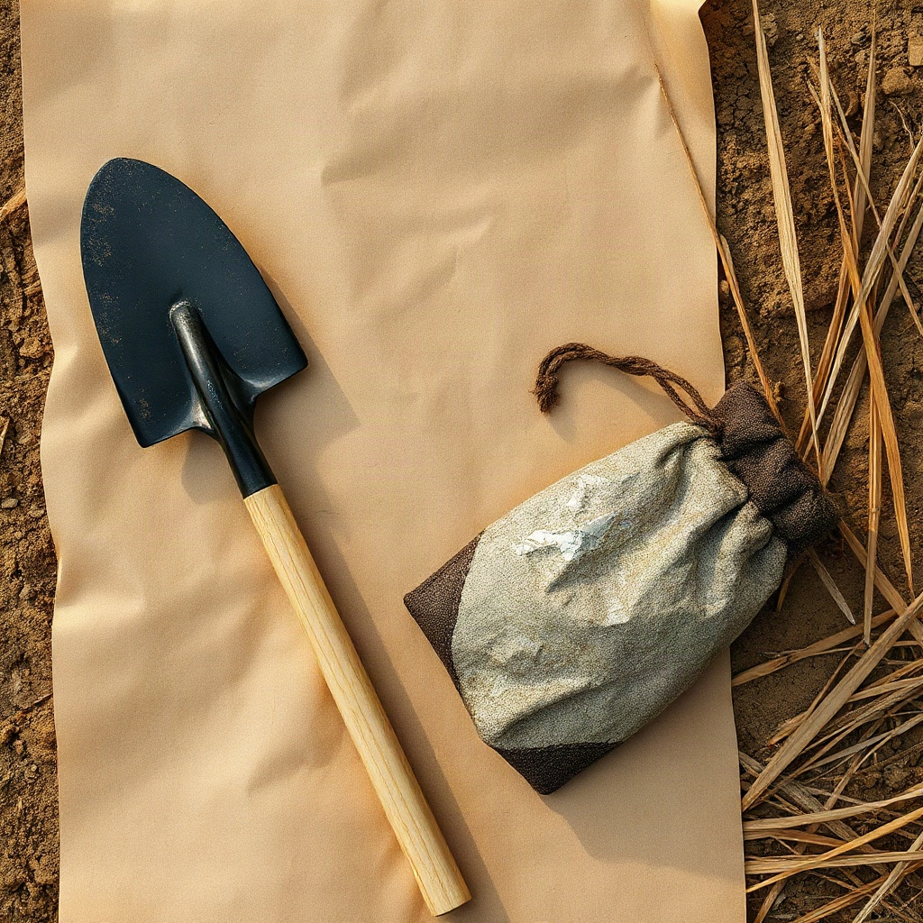 Trowel and foil scrap on paper